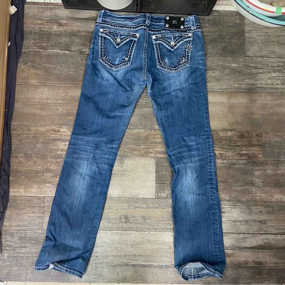 Miss Me Dark Blue Straight Leg Jeans Dark wash Jewled Distressed - Picture 8 of 9